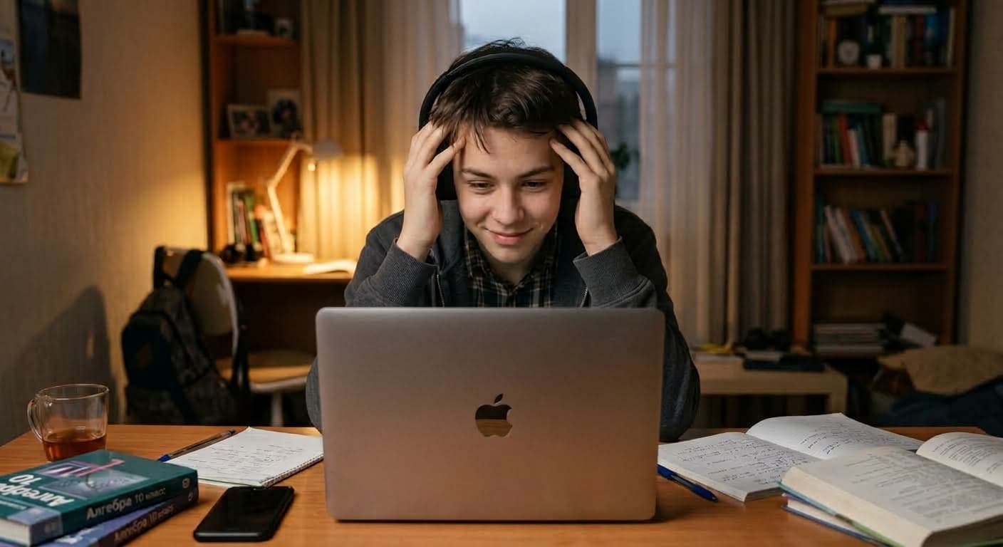 Ученик занимается с репетитором по видеосвязи